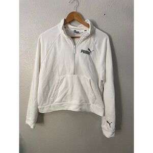 Puma Ladies'‎ Half Zip Cropped Pullover Sweatshirt White Size Large Stains